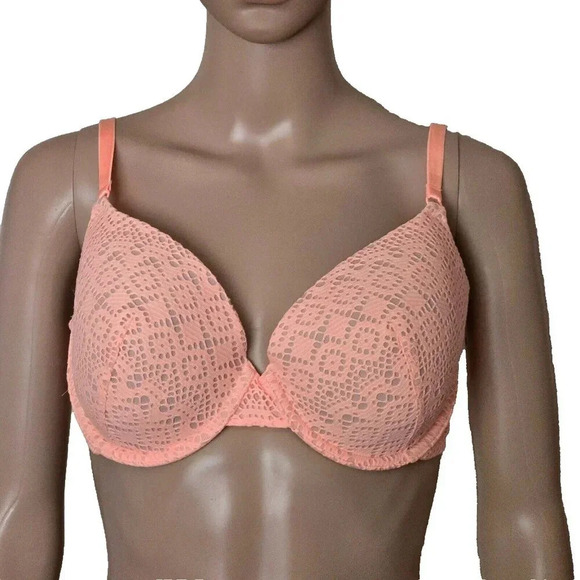 Victoria’s Secret Lined Perfect Coverage orange crochet lace Bra size 36D - Picture 1 of 7